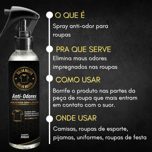 Spray Salva Roupa® Anti-Odor Pós-Lavagem – Roupas Sempre Frescas e cheirosas - 300ML
