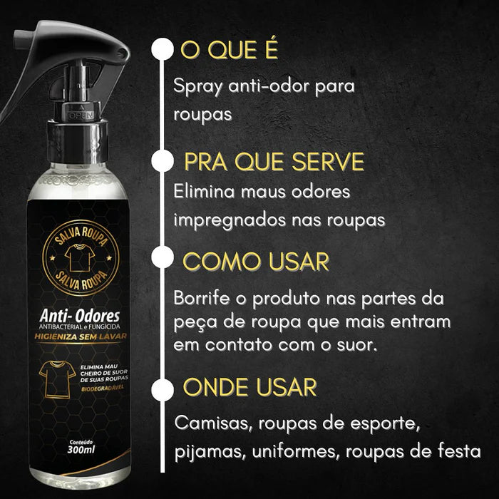 Spray Salva Roupa® Anti-Odor Pós-Lavagem – Roupas Sempre Frescas e cheirosas - 300ML
