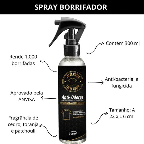 Spray Salva Roupa® Anti-Odor Pós-Lavagem – Roupas Sempre Frescas e cheirosas - 300ML